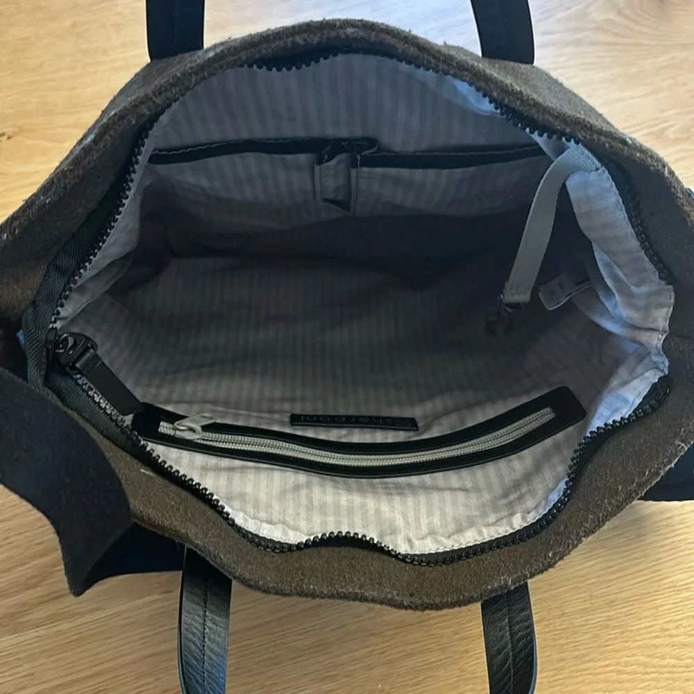 Sherpani Brown Crossbody Tote with Black Trim
